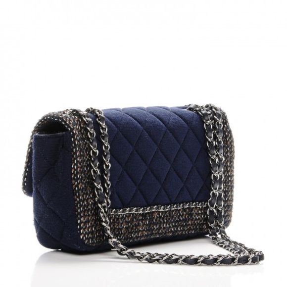 Chanel Jersey Tweed Quilted Medium Flap Navy - Picture 3 of 7